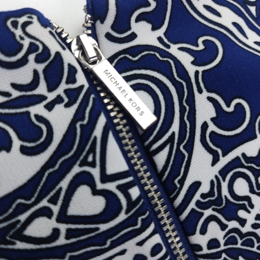 Michael Kors Blue White Paisley Print Dress Sz 4 - Picture 10 of 12